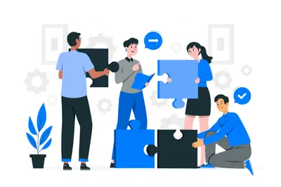 Ilustração de equipe montando a empresa